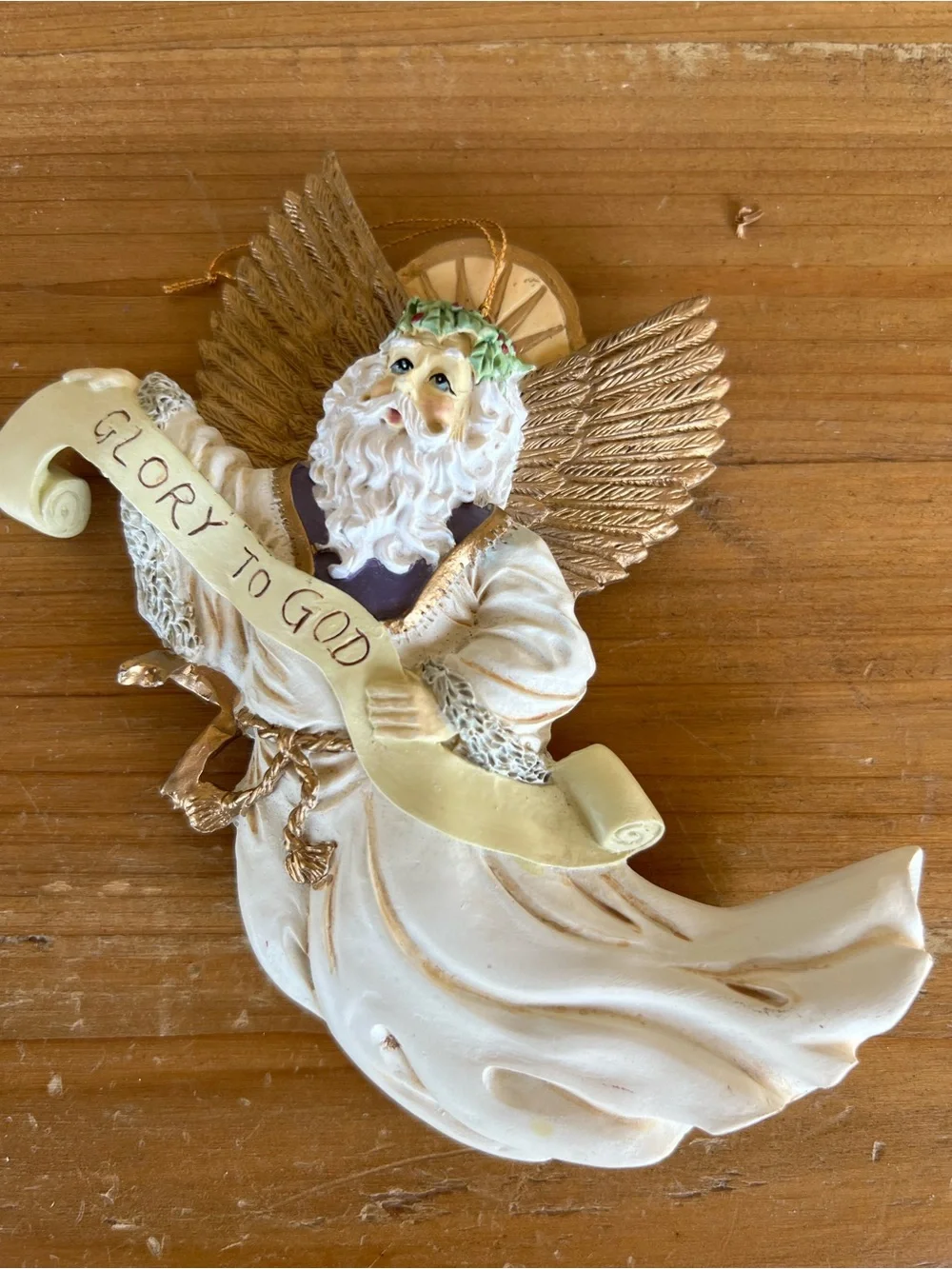 Angel Ornament with 'Glory to God' Banner - Cream and Gold